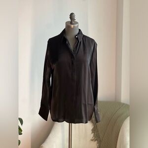 Shimmery Black Blouse with Rhinestone Buttons